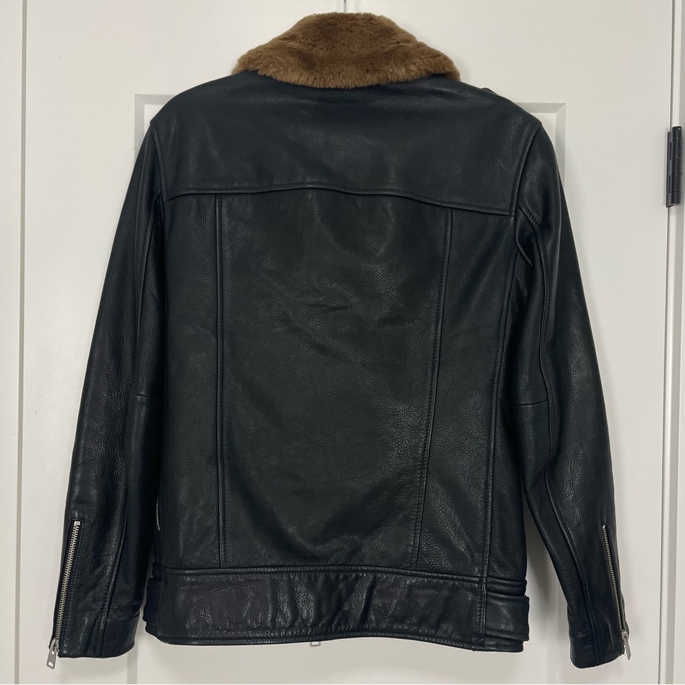 SOLD // All Saints Sherwood Leather Biker Jacket w/ Faux Fur Trim Size Small - Picture 13 of 14